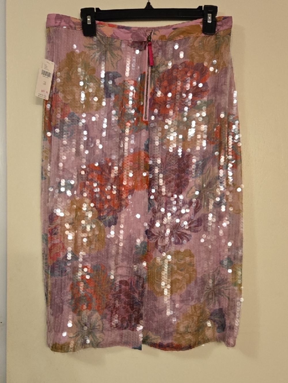 Anthropologie Pink Floral Sequin Midi Skirt, Size 10 - Picture 2 of 8